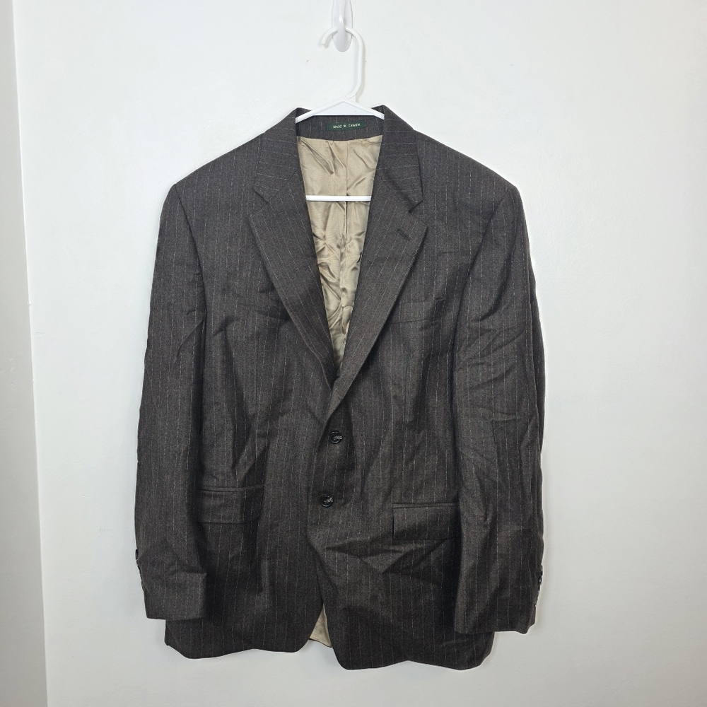 Lauren Ralph Lauren Brown Taupe Striped Preppy Wool Cashmere Blazer Size 42R